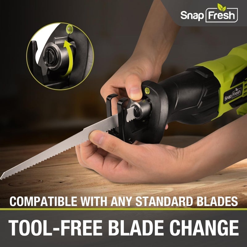 SnapFresh 20V Cordless Reciprocating Saw –3000 SPM, Variable Speed Trigger, Tool-Free Blade Change, LED Light, Lightweight & Compact for Wood, Metal, Plastic, 2.0Ah Battery & Fast Charger Included - Image 5